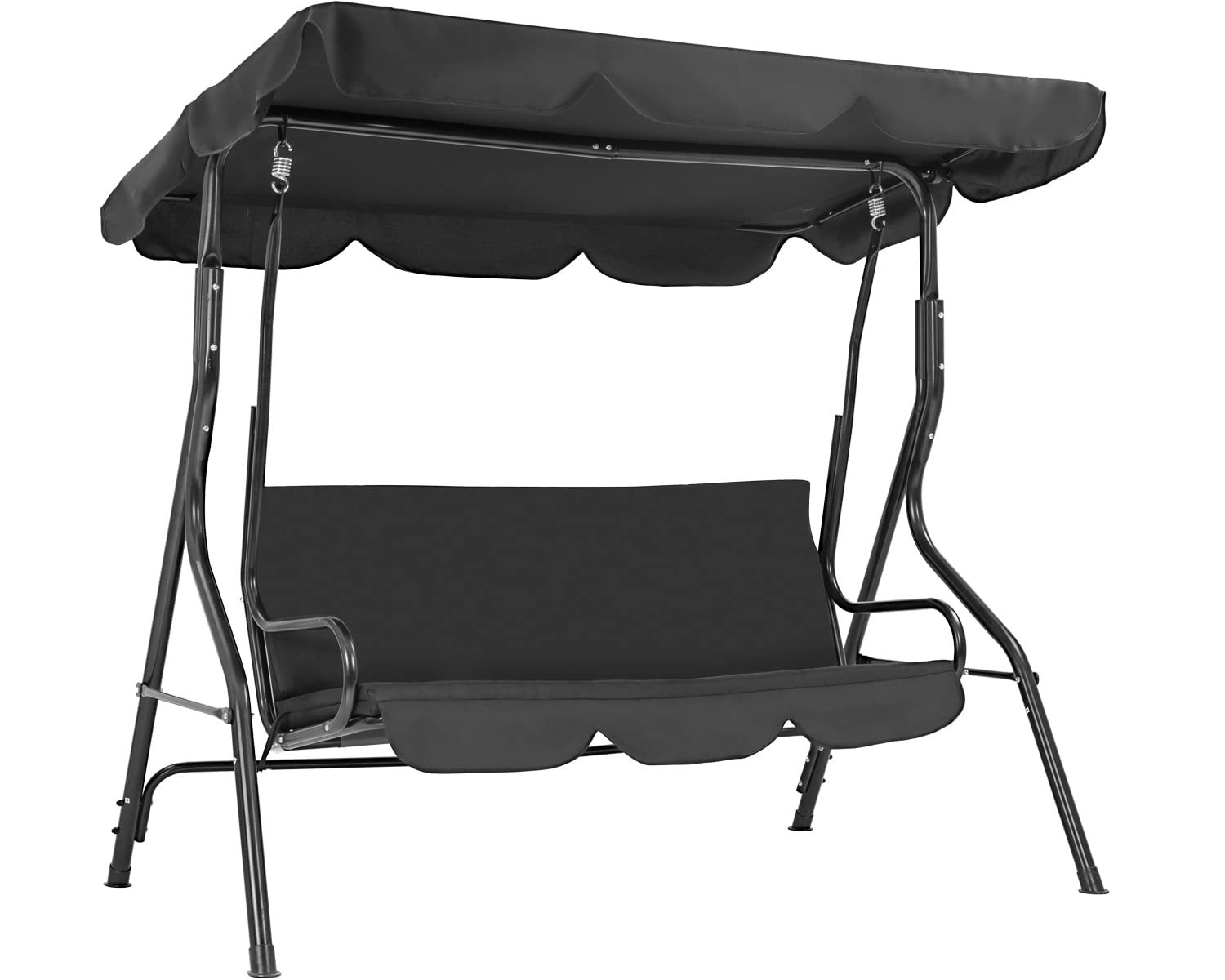 Patio Swing With Canopy Backyard Swing Outdoor Swing Chair With Adjustable Tilt Canopy Removable Cushions Stable Frame Comfortable Armrests For Patio Outdoor Backyard Garden Black